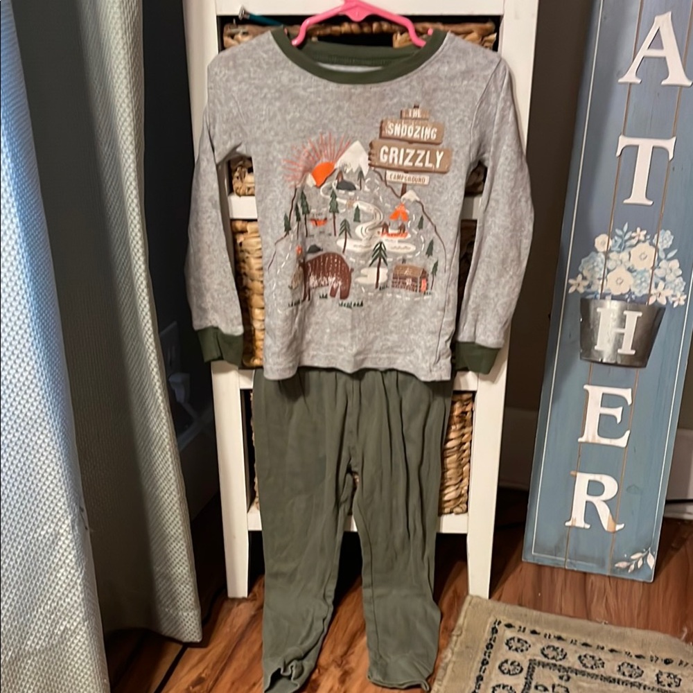 Carter's Gray and Green Pajama Set with Woodland Print